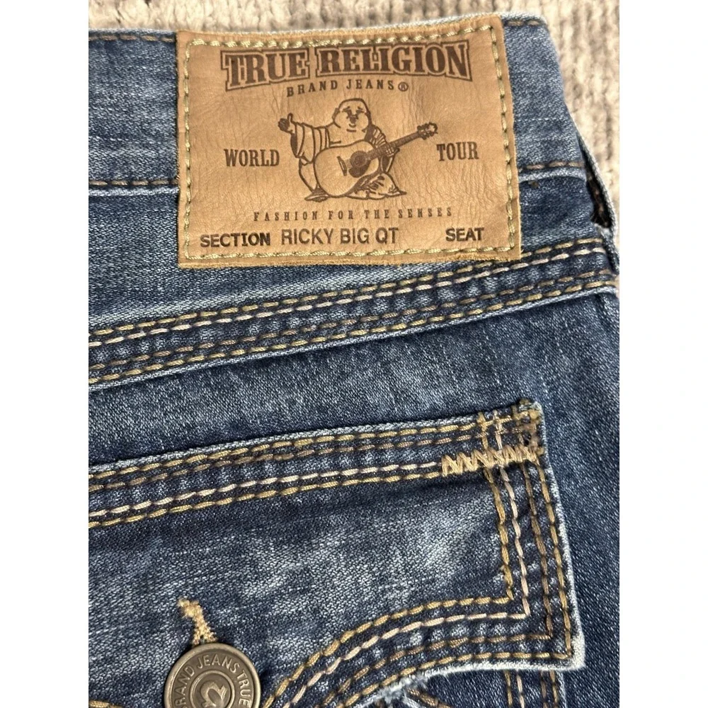 True Religion Jeans Men 42x34 Ricky Big QT Dark Wash Y2K Stitched Denim